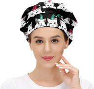 🎅 moisture wicking working cap: adjustable bandage bouffant hat for women and men - printed christmas snowflakes and snowman логотип