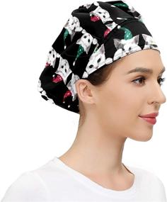 img 1 attached to 🎅 Moisture Wicking Working Cap: Adjustable Bandage Bouffant Hat for Women and Men - Printed Christmas Snowflakes and Snowman