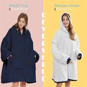 img 1 attached to 🧥 Cozy, Oversized Sherpa Plush Wearable Hoodie Blankets for Adult Men and Women