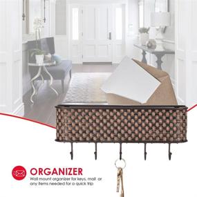 img 3 attached to Brown Weave Home Basics Wall Mount Mail Organizer Basket Shelf with 5 Key Hook/Holder: Organize and Declutter in Style!