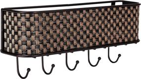 img 4 attached to Brown Weave Home Basics Wall Mount Mail Organizer Basket Shelf with 5 Key Hook/Holder: Organize and Declutter in Style!