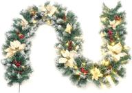🎄 enhance your festive ambience with warmiehomy christmas garland: 2.7m fireplace stair decoration with illuminated wreath, 50 led lights, pine cones & yellow flowers - perfect for xmas festival tree display logo