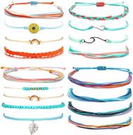 😍 stylish and waterproof: long tiantian 4 sets summer bracelets for women - adjustable braided rope anklets for teen girls - ideal boho jewelry gifts logo