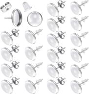 diy earring making kit: 200-piece stainless steel studs with glass cabochons & rubber backs - silver logo