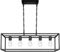 🏡 black farmhouse kitchen island lighting: modern linear chandelier for industrial dining room - 5-light rectangular light fixtures for living room, foyer, bar логотип