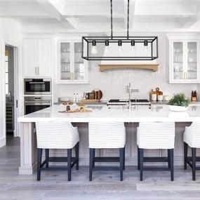 img 1 attached to 🏡 Black Farmhouse Kitchen Island Lighting: Modern Linear Chandelier for Industrial Dining Room - 5-Light Rectangular Light Fixtures for Living Room, Foyer, Bar