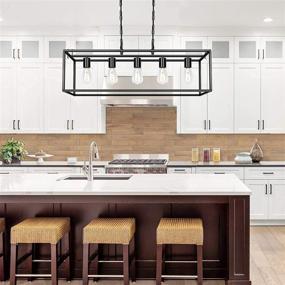 img 2 attached to 🏡 Black Farmhouse Kitchen Island Lighting: Modern Linear Chandelier for Industrial Dining Room - 5-Light Rectangular Light Fixtures for Living Room, Foyer, Bar