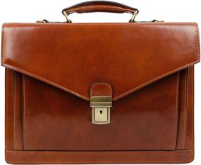 img 4 attached to 👜 Time Resistance Leather Briefcase: Handcrafted Italian Laptop Bag - Classy Orange Brown Attache Case