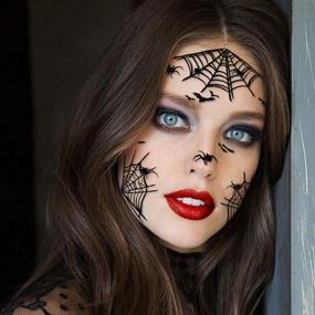 img 2 attached to 🕷️ Удивительные наклейки на лицо паука Konsait Halloween в количестве 65 штук: временные татуировки паутины и сети паука для страшного костюма, идеально подходят для вечеринок и косплея!