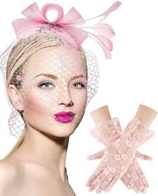 img 4 attached to Special Occasion Accessories: Bowknot Fascinator Feathers Headband and Gloves Set for Women