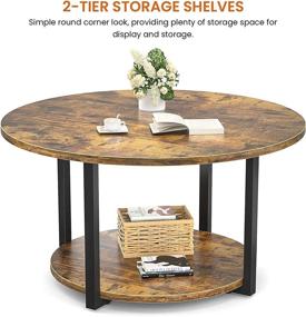 img 1 attached to Armocity Round Coffee Table | Industrial Wood Circle Table with Storage | 2-Tier Central Table for Living Room, Coffee Bar, Patio | Easy Assembly | Rustic Appeal