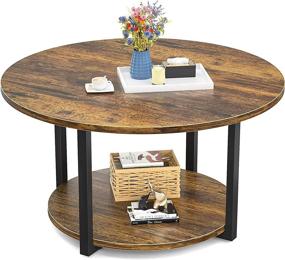 img 4 attached to Armocity Round Coffee Table | Industrial Wood Circle Table with Storage | 2-Tier Central Table for Living Room, Coffee Bar, Patio | Easy Assembly | Rustic Appeal