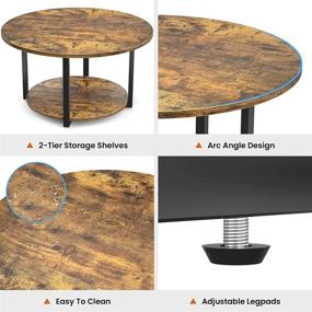 img 2 attached to Armocity Round Coffee Table | Industrial Wood Circle Table with Storage | 2-Tier Central Table for Living Room, Coffee Bar, Patio | Easy Assembly | Rustic Appeal