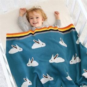 img 3 attached to 🐰 Mimixiong 100% Cotton Baby Blanket Knitted Toddler Blanket Soft Cute Bunny Design - Size 30 x 40 inches - Navy Blue