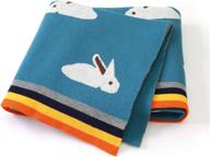 🐰 mimixiong 100% cotton baby blanket knitted toddler blanket soft cute bunny design - size 30 x 40 inches - navy blue logo