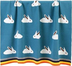 img 2 attached to 🐰 Mimixiong 100% Cotton Baby Blanket Knitted Toddler Blanket Soft Cute Bunny Design - Size 30 x 40 inches - Navy Blue