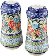 🍽️ polish pottery ceramika boleslawiec salt & pepper milano - royal blue patterns, red cornflower, and blue butterflies motif логотип