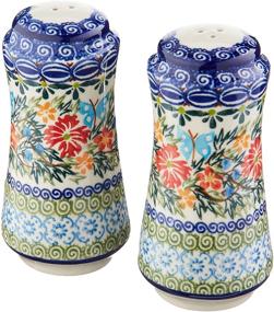 img 4 attached to 🍽️ Polish Pottery Ceramika Boleslawiec Salt & Pepper Milano - Royal Blue Patterns, Red Cornflower, and Blue Butterflies Motif