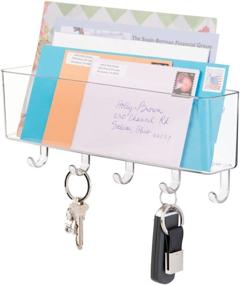 img 4 attached to 📬 mDesign Wall Mount Entryway Storage Organizer with 5 Hooks - Clear Plastic Mail Sorter Basket for Letters, Magazines, Coats, Pet Leashes, and Keys - Ideal for Entryway, Mudroom, Hallway, Kitchen, Office