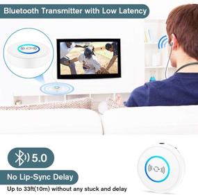 img 3 attached to 📶 Friencity Bluetooth 5.0 Transmitter for TV & PC, Low Latency Wireless 3.5mm Aux Adapter for Home Stereo, Radio & Projector - Connect Two Headphones Simultaneously (apt-X, DVD, Xbox, PS4, RCA Compatible)