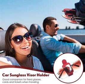 img 3 attached to 🕶️ Red Leather Car Glasses Holder Clip for Universal Car Visor - Sunglasses/Eyeglasses Hanger with Ticket Card Mount