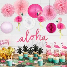 img 1 attached to 🌺 Tropical Party Decorations: Pink Flamingo Party Supplies with Pom Poms, Paper Flowers, Tissue Paper Fan, and Paper Lanterns for an Unforgettable Hawaiian Summer Beach Luau Celebration