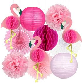 img 4 attached to 🌺 Tropical Party Decorations: Pink Flamingo Party Supplies with Pom Poms, Paper Flowers, Tissue Paper Fan, and Paper Lanterns for an Unforgettable Hawaiian Summer Beach Luau Celebration