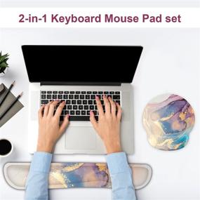 img 3 attached to 🖥️ Ergonomic Keyboard Wrist Rest and Mouse Pad Set with Memory Foam Wrist Support, G JGOO Pain Relief Wrist Support with Non-Slip Rubber Base for Office, Gaming, Computer, Laptop - Colorful Marble Design