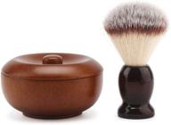 🪒 wooden vintage shave mug with lid, beard shaving soap cream bowl container for men, traditional wet shaving kit with shave lather brush logo