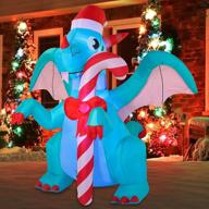 🐉 joiedomi 6 ft tall inflatable green dragon with candy cane: festive christmas party decoration & winter décor with led lights for indoor, outdoor, yard, garden, lawn logo