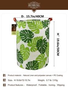 img 3 attached to 🧺 HUNRUNG Laundry Hamper: Large Canvas Fabric Toy Organizer and Dirty Clothes Storage Basket for Dorms, Kids' Bedroom, and Bathroom - Collapsible & Waterproof (Round Leaf)".