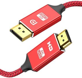 img 4 attached to 📺 Кабель DisplayPort к HDMI 4K UHD для телевизоров, Capshi однонаправленный плетеный кабель DP к HDMI с позолоченными разъемами - 6 футов