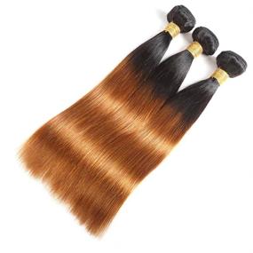 img 3 attached to 💇 Seelaak 3 Bundles Ombre Brown Straight Hair Extensions for Black Women – Brazilian Human Hair Two Tone Bundle (1B/30# Color) - 10 12 14 Sizes