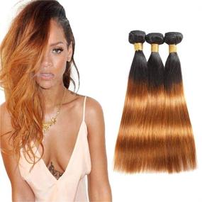 img 4 attached to 💇 Seelaak 3 Bundles Ombre Brown Straight Hair Extensions for Black Women – Brazilian Human Hair Two Tone Bundle (1B/30# Color) - 10 12 14 Sizes