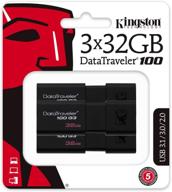 обзор и характеристики набора из 3 флеш-накопителей kingston datatraveler 100 g3 объемом 32 гб usb 3.0 черного цвета. логотип