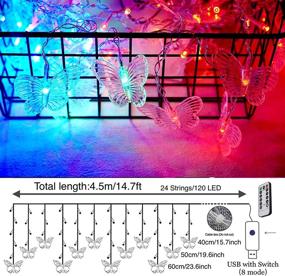 img 3 attached to Multicolored 14.7FT Butterfly Curtain Fairy Lights: USB Plug-in, 8 Modes, 120 LED Firefly Twinkle Timer String Lights with Remote Control. Waterproof Copper Wire for Bedroom, Patio, Christmas, Wedding, Party, Dorm.