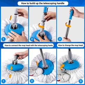 img 2 attached to 🧹 Efficient 12L Masthome Spin Mop and Bucket Set with Wringer, Microfiber Mop Heads, and Floor Cleaning Brush for Sparkling Floor Cleaning