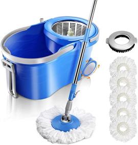 img 4 attached to 🧹 Efficient 12L Masthome Spin Mop and Bucket Set with Wringer, Microfiber Mop Heads, and Floor Cleaning Brush for Sparkling Floor Cleaning