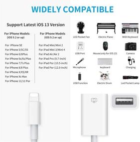 img 3 attached to 📷 USB Camera Adapter for iPhone & iPad - iOS 9.2 to 13 Compatible, Plug & Play, OTG Cable for Card Reader, USB Flash Drive, Keyboard, Mouse - White