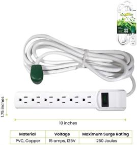 img 3 attached to 🌿 Go Green Power Inc. GG-16103M-12 GG-16103M-12Bk 6-Outlet Surge Protector Cord in White = 🌿 Компания Go Green Power Inc. GG-16103M-12 GG-16103M-12Bk 6-розеточный защитный удлинитель с подавлением импульсных помех, белого цвета.