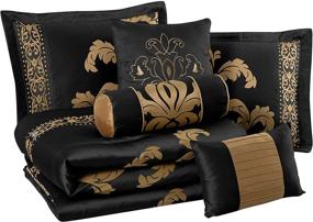 img 2 attached to 🖤 Exquisite Black Gold King Size Comforter Set – Chezmoi Collection 7-Piece Jacquard Floral Bed-in-a-Bag Set