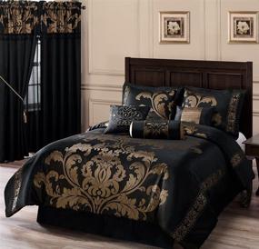 img 3 attached to 🖤 Exquisite Black Gold King Size Comforter Set – Chezmoi Collection 7-Piece Jacquard Floral Bed-in-a-Bag Set