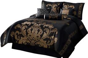 img 4 attached to 🖤 Exquisite Black Gold King Size Comforter Set – Chezmoi Collection 7-Piece Jacquard Floral Bed-in-a-Bag Set