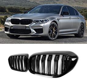 img 4 attached to 🚘 Enhance Your BMW 5 Series G30: SNA G30 Grille, Front Kidney Grill Compatible for 2017-2020 (ABS Double Slats Gloss Black Grills, 2-pc Set)