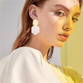 img 2 attached to 🌈 WUWEIJIAJIA Handcrafted Acrylic Resin Statement Earrings: Mottled Design, Geometric Polygon Dangle Drops. Bohemian Fashion Jewelry for Women and Girls