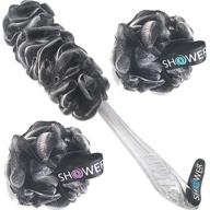 🛀 shower bouquet loofah-charcoal back-scrubber and bath-sponges set - includes 1 long handle back-brush and 2 extra large 75g soft mesh poufs - ideal for men and women - exfoliate and cleanse with full pure bathing accessories logo