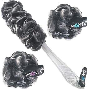 img 3 attached to 🛀 Shower Bouquet Loofah-Charcoal Back-Scrubber and Bath-Sponges Set - Includes 1 Long Handle Back-Brush and 2 Extra Large 75g Soft Mesh Poufs - Ideal for Men and Women - Exfoliate and Cleanse with Full Pure Bathing Accessories