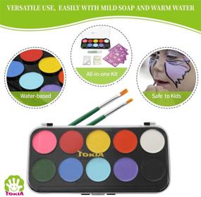 img 2 attached to 🎨 Ultimate 10-Color Face Paint Palette & Body Art Painting Kit: Includes 36 Stencils for Non-Toxic Water-Based Halloween Makeup!