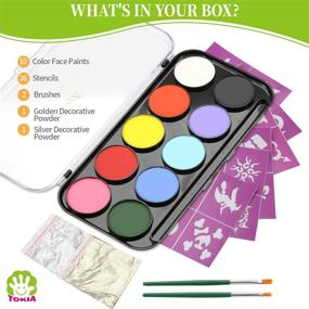 img 3 attached to 🎨 Ultimate 10-Color Face Paint Palette & Body Art Painting Kit: Includes 36 Stencils for Non-Toxic Water-Based Halloween Makeup!