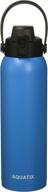 💧 new aquatix (blue, 32 oz) stainless steel double wall vacuum insulated sports water bottle with flip top cap and removable strap handle - 24 hr cold/6 hr hot логотип